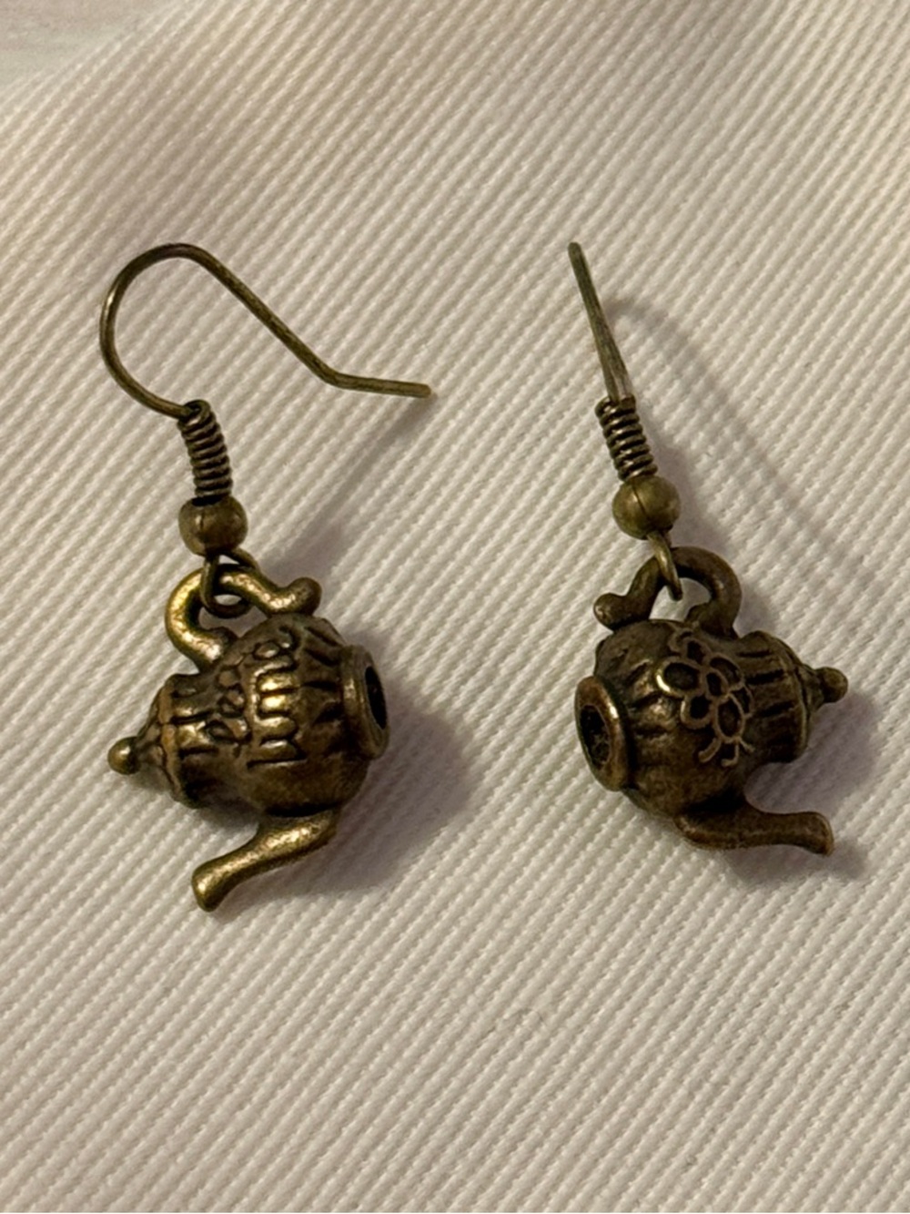 Antique Brass-Colour Teapot Dangle Earrings